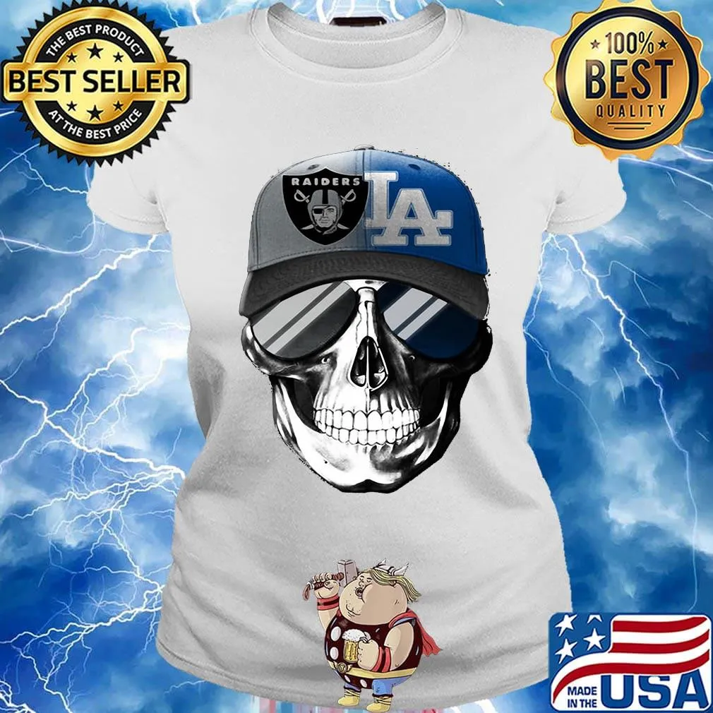 Skull smiling los angeles raiders and los angeles dodgers s Ladies tee