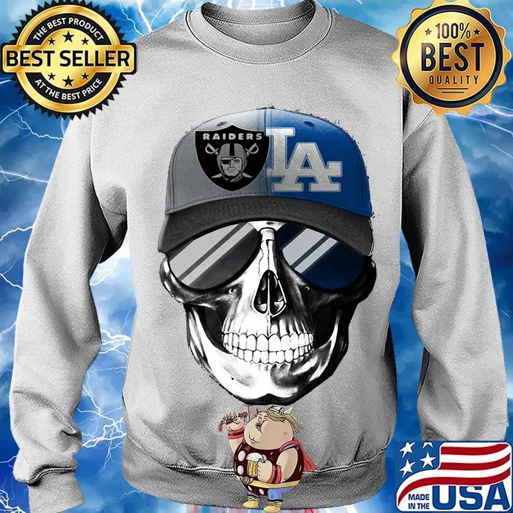 Skull smiling los angeles raiders and los angeles dodgers s Sweater