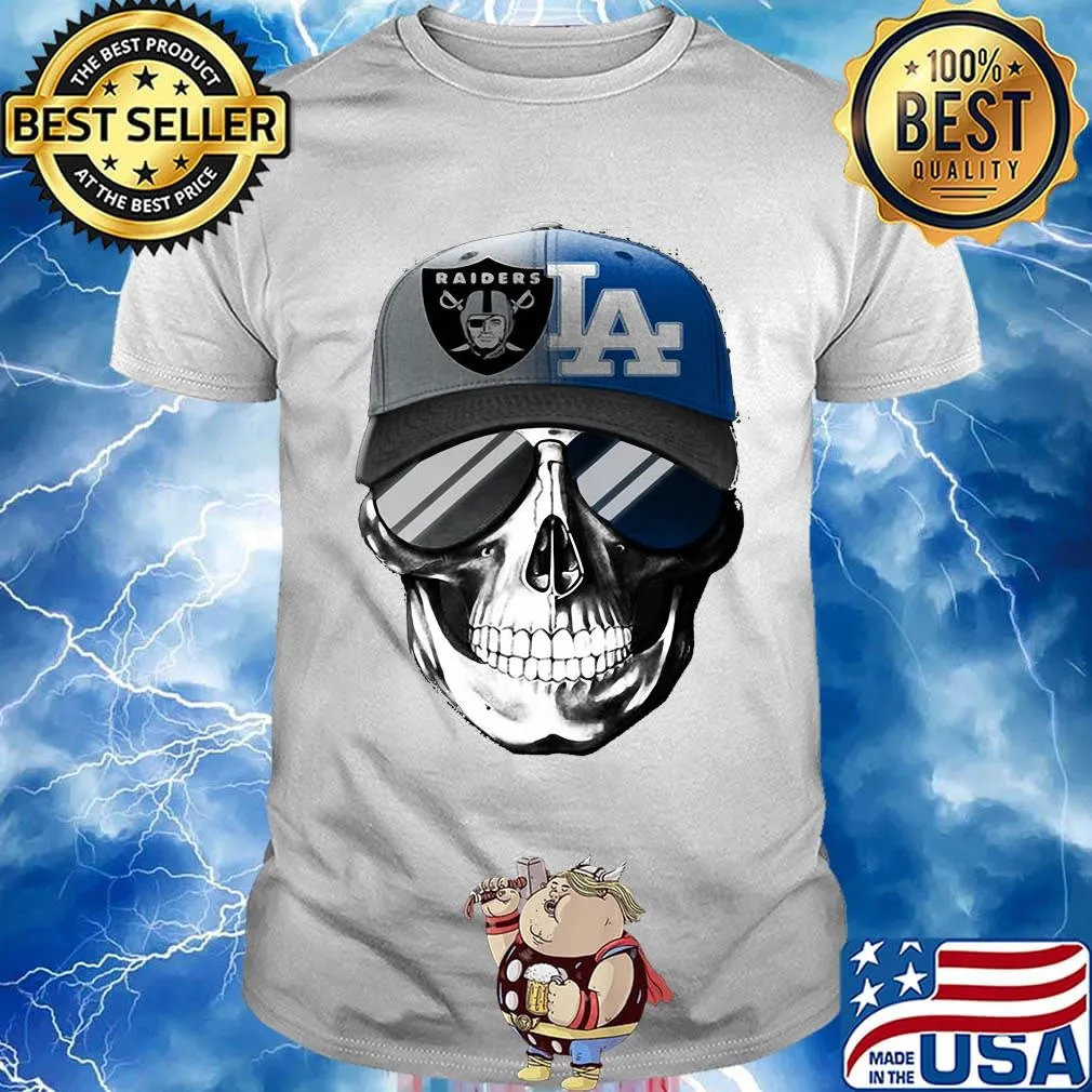 Skull smiling los angeles raiders and los angeles dodgers shirt