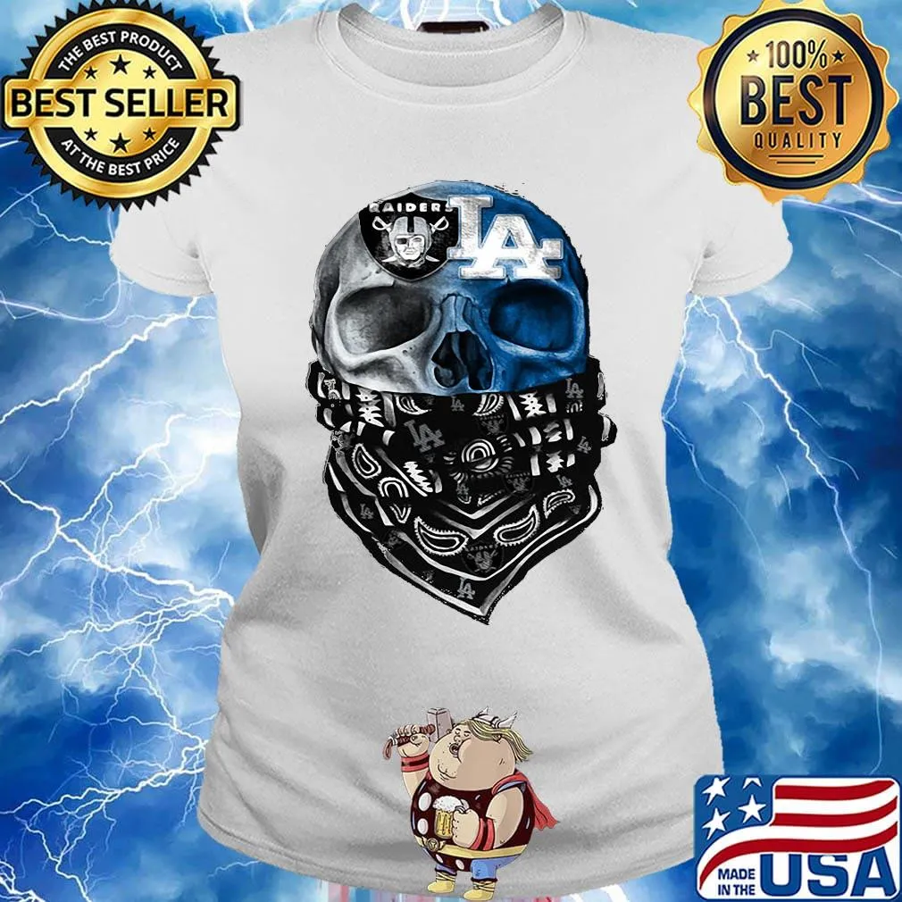Skull wear mask los angeles raiders and los angeles dodgers s Ladies tee
