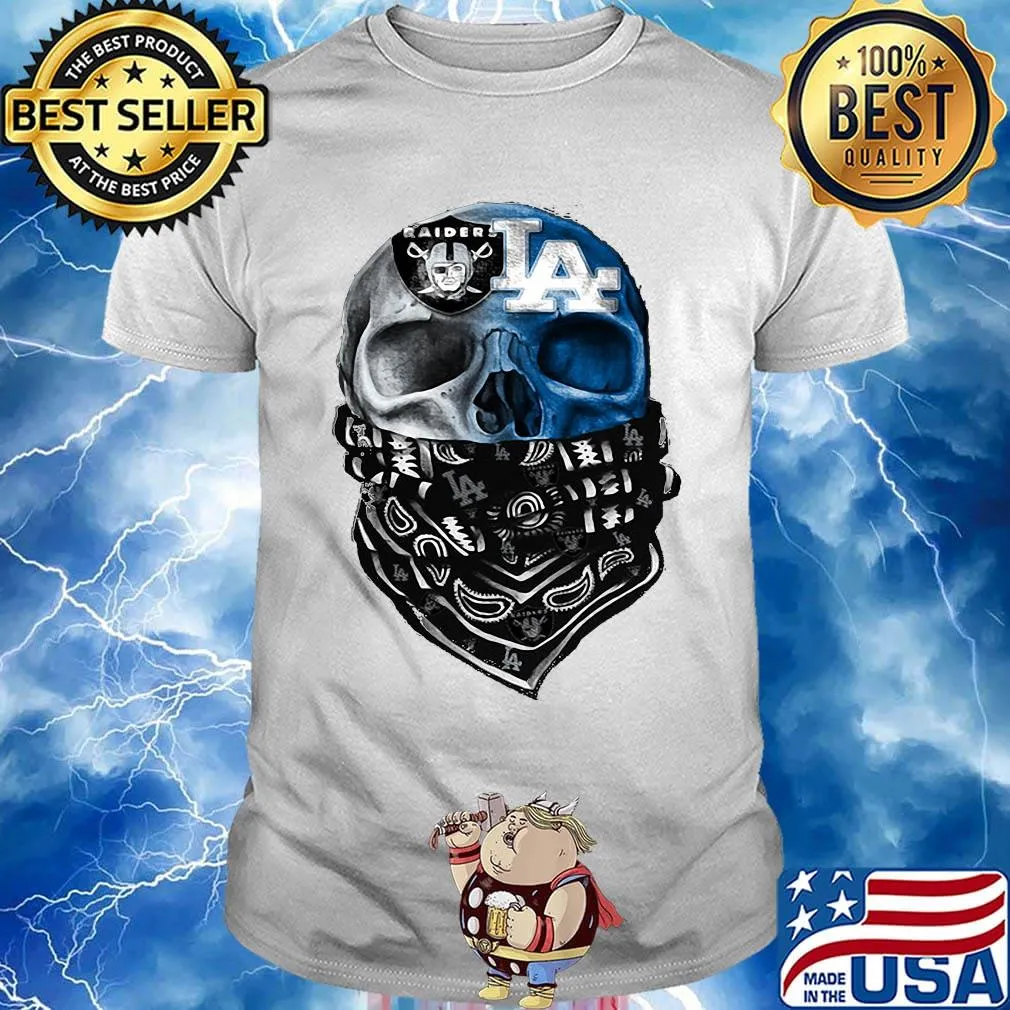 Skull wear mask los angeles raiders and los angeles dodgers shirt