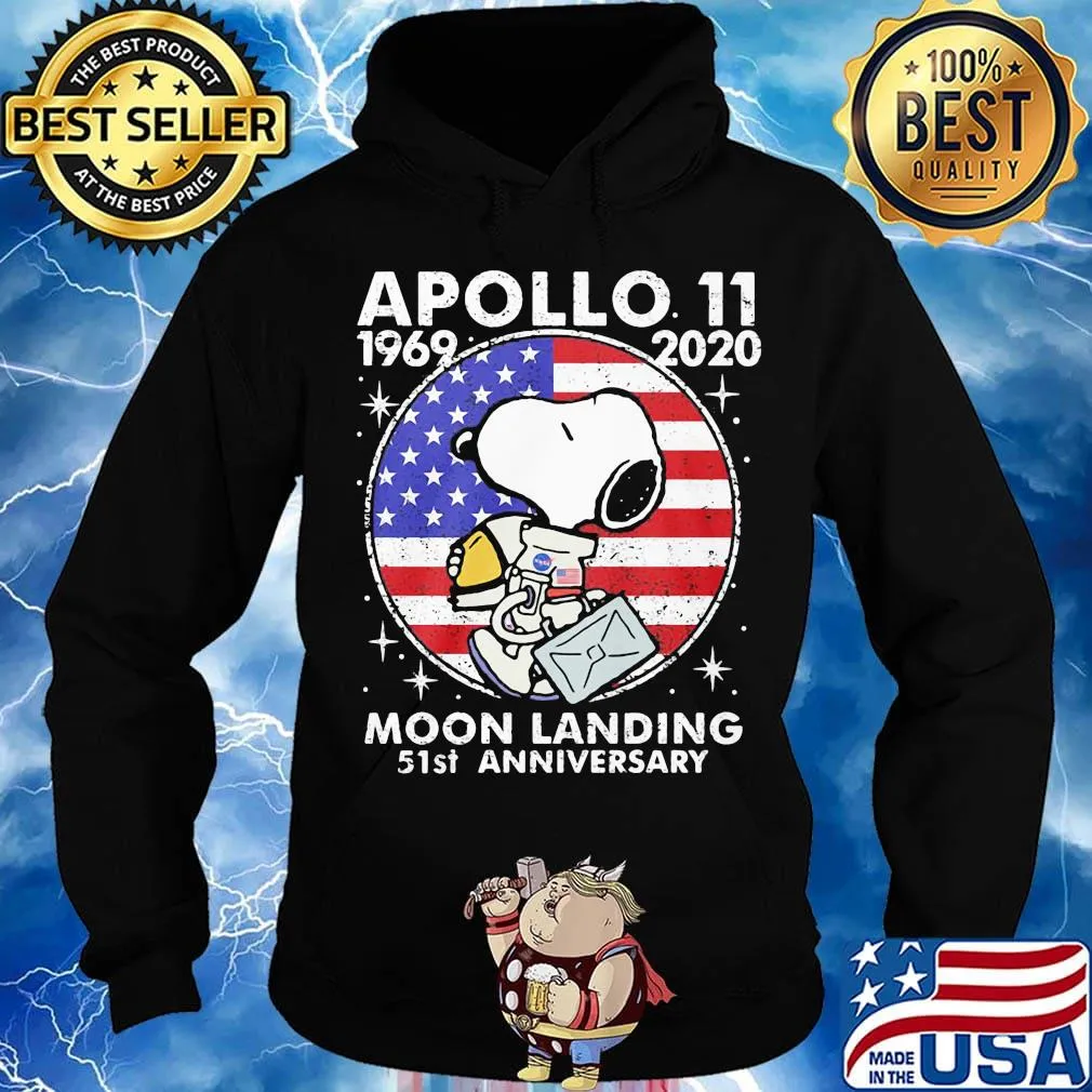 Snoopy apollo 11 1969 2020 moon landing 51st anniversary american flag independence day stars s Hoodie