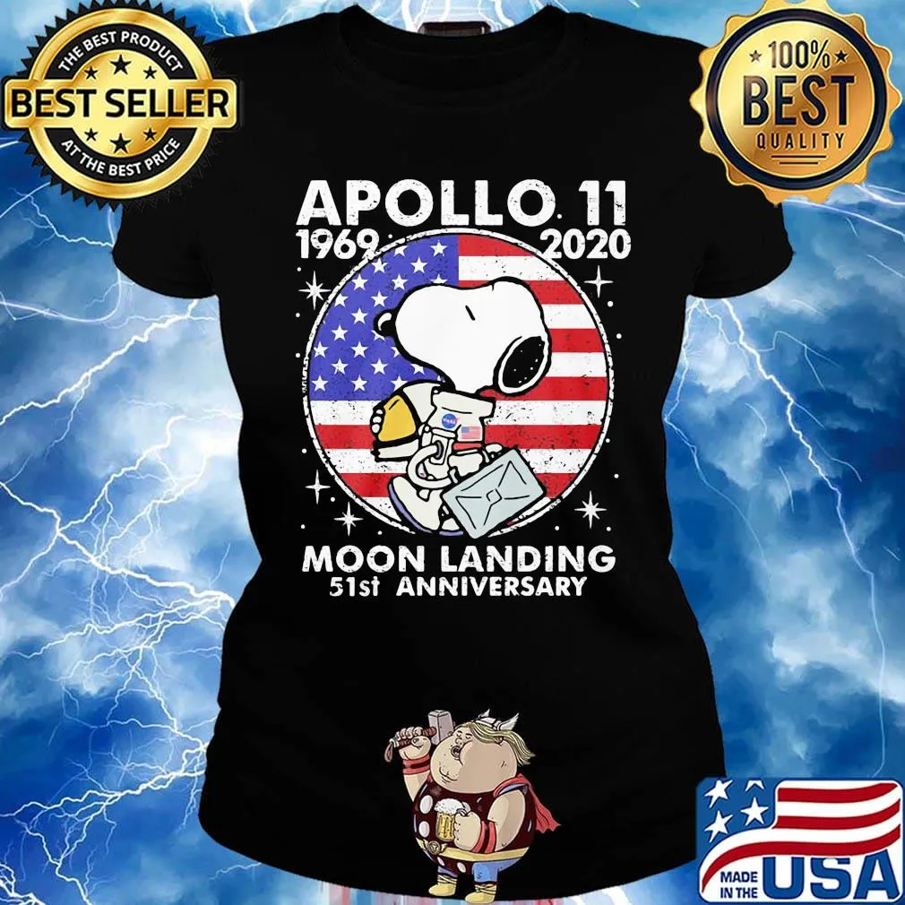 Snoopy apollo 11 1969 2020 moon landing 51st anniversary american flag independence day stars s Ladies tee