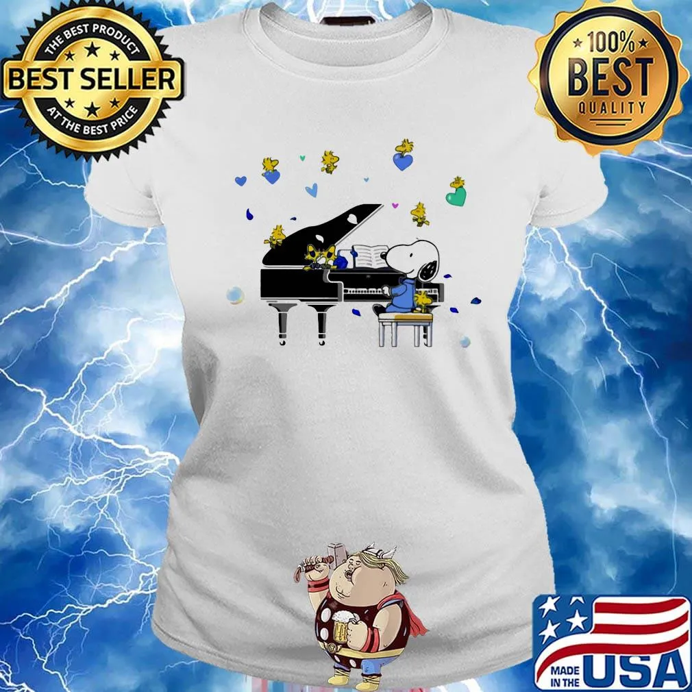 Snoopy playing piano woodstock hearts s Ladies tee
