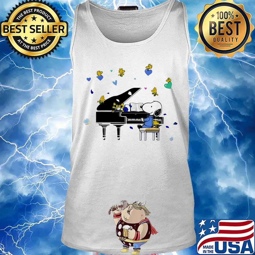 Snoopy playing piano woodstock hearts s Tank top