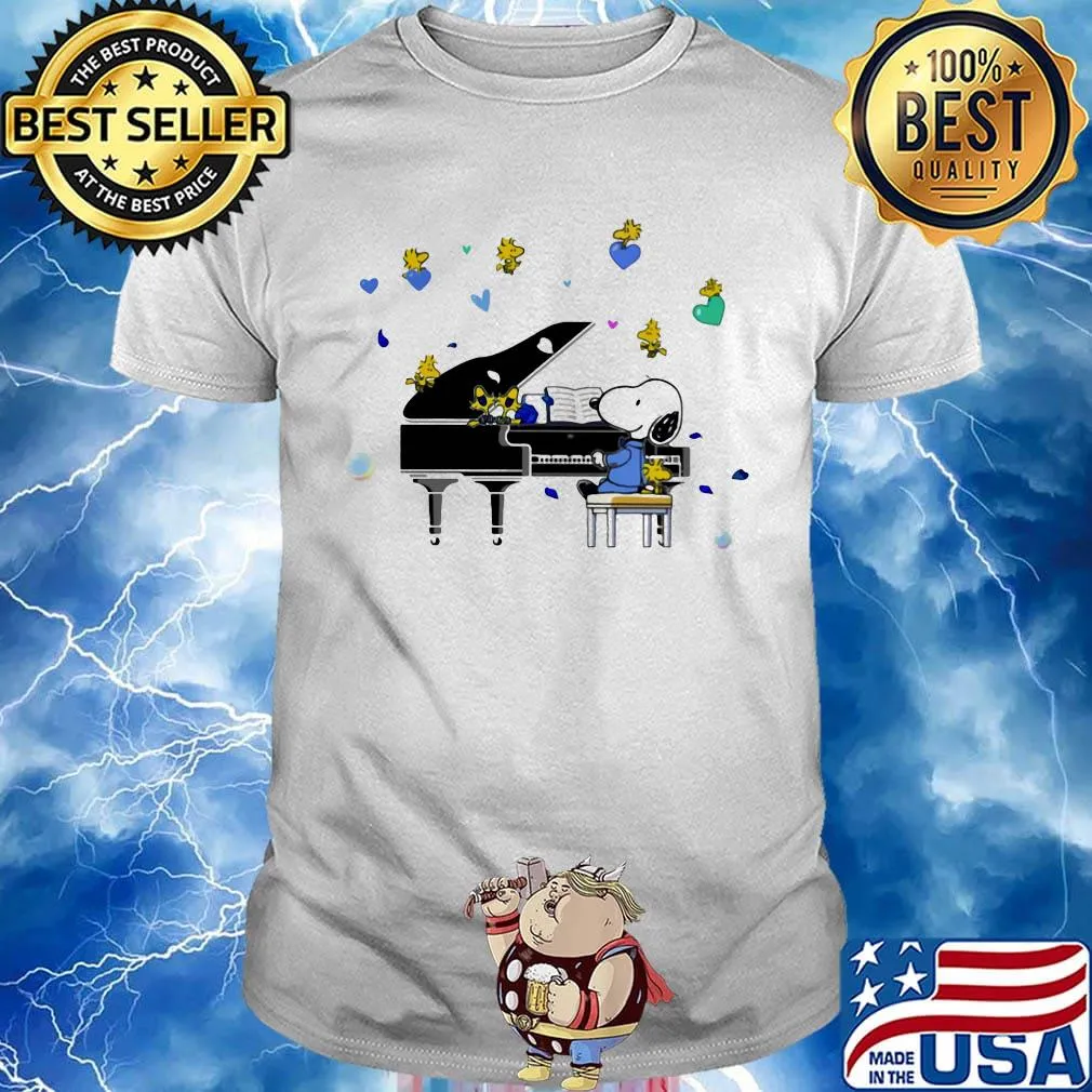 Snoopy playing piano woodstock hearts shirt
