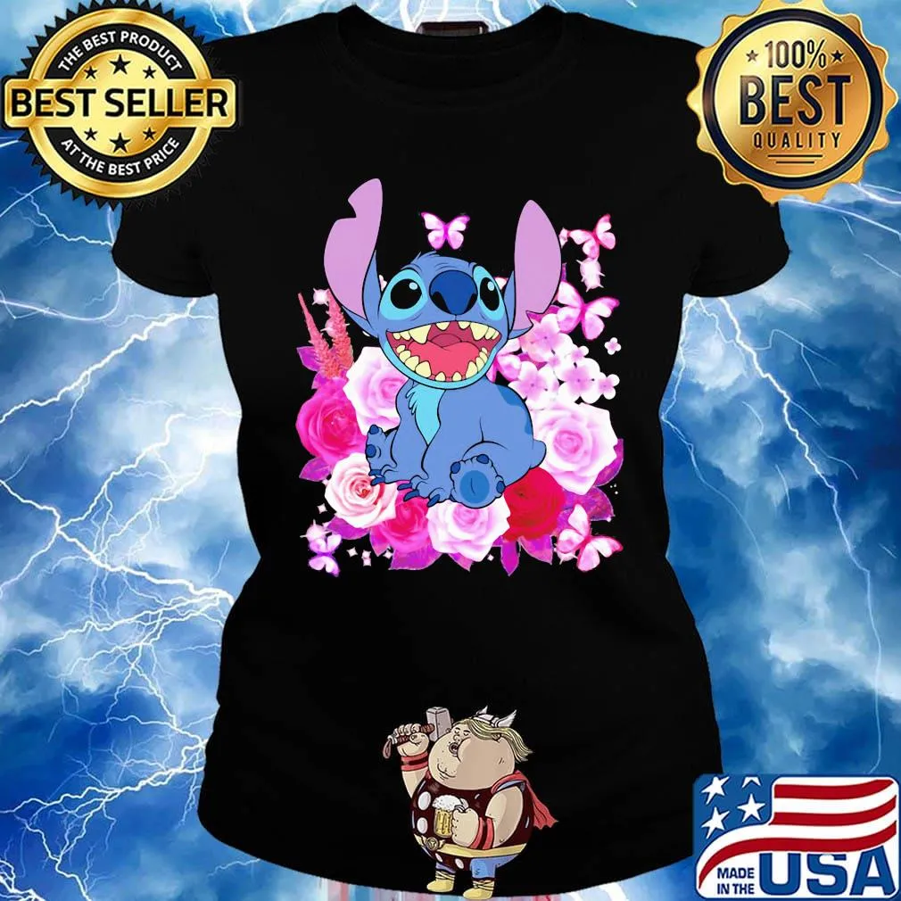 Stitch roses and butterflies s Ladies tee