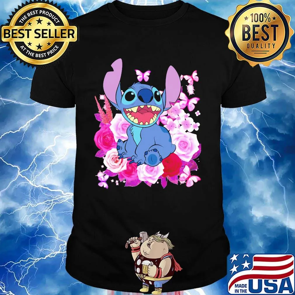 Stitch roses and butterflies shirt