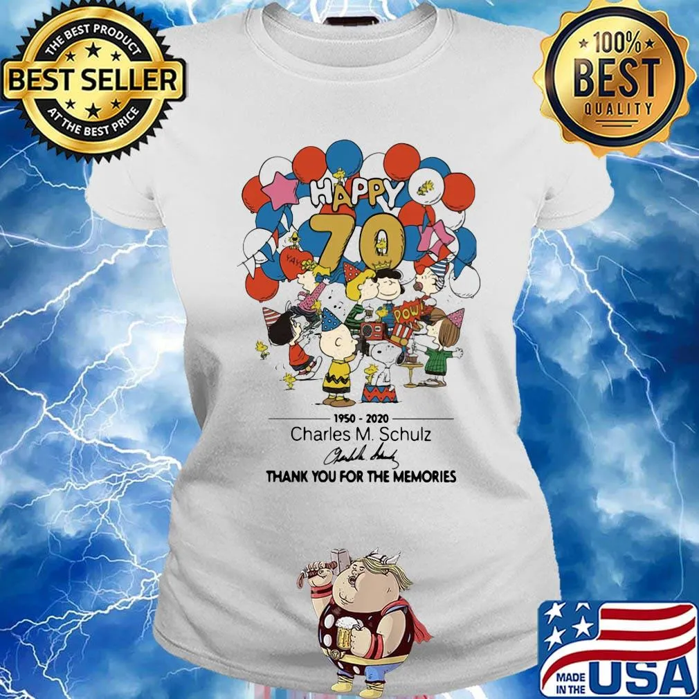 The peanuts happy 70th 1950 2020 charles m. Schulz thank you for the memories signature s Ladies tee