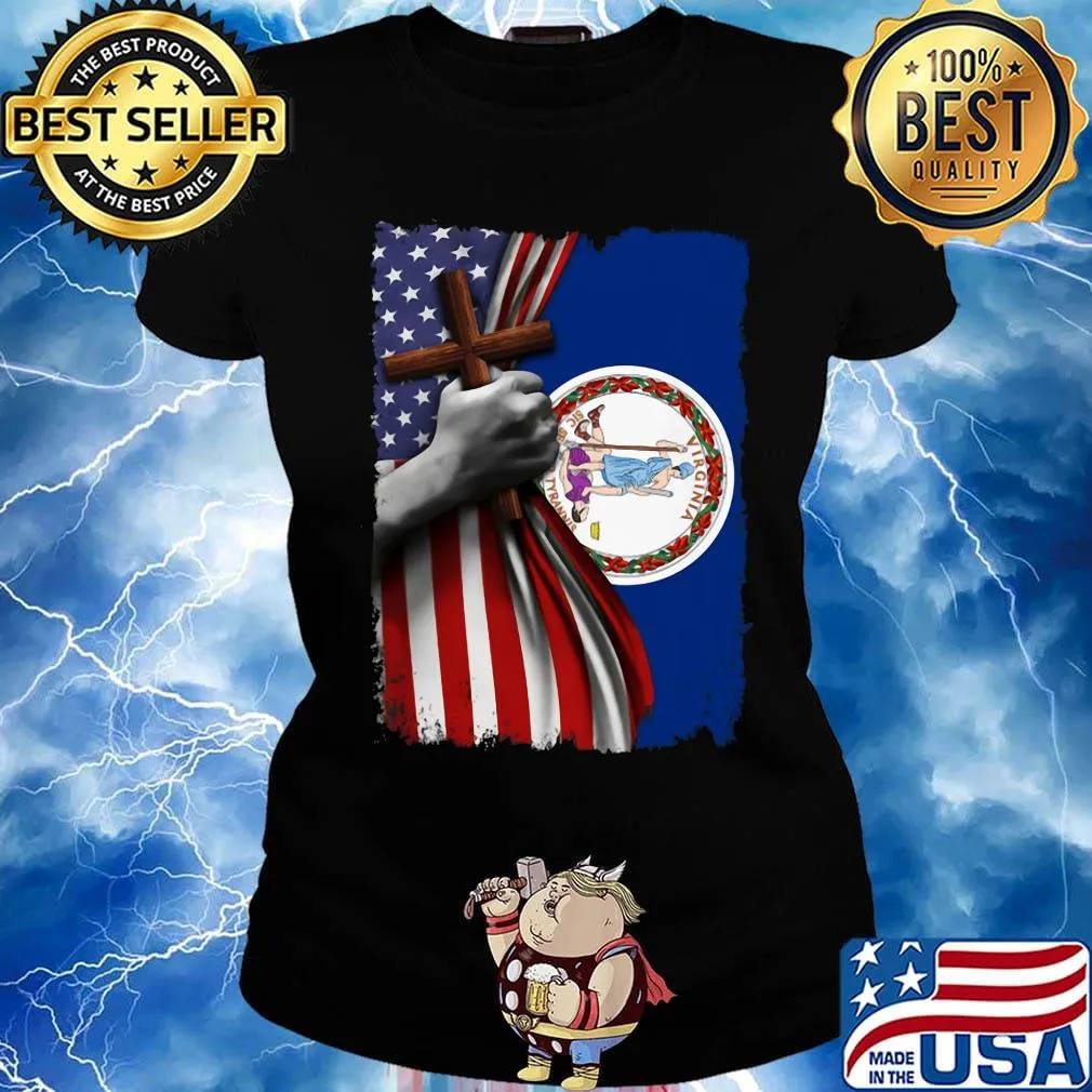 Virginia american flag cross happy independence day s Ladies tee
