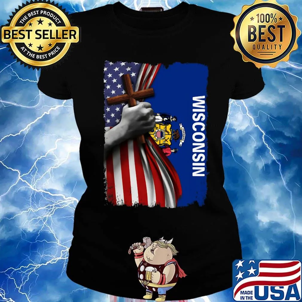 Wisconsin american flag cross happy independence day s Ladies tee