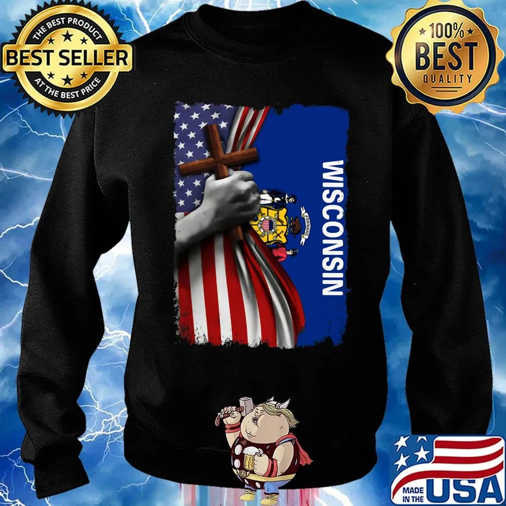 Wisconsin american flag cross happy independence day s Sweater