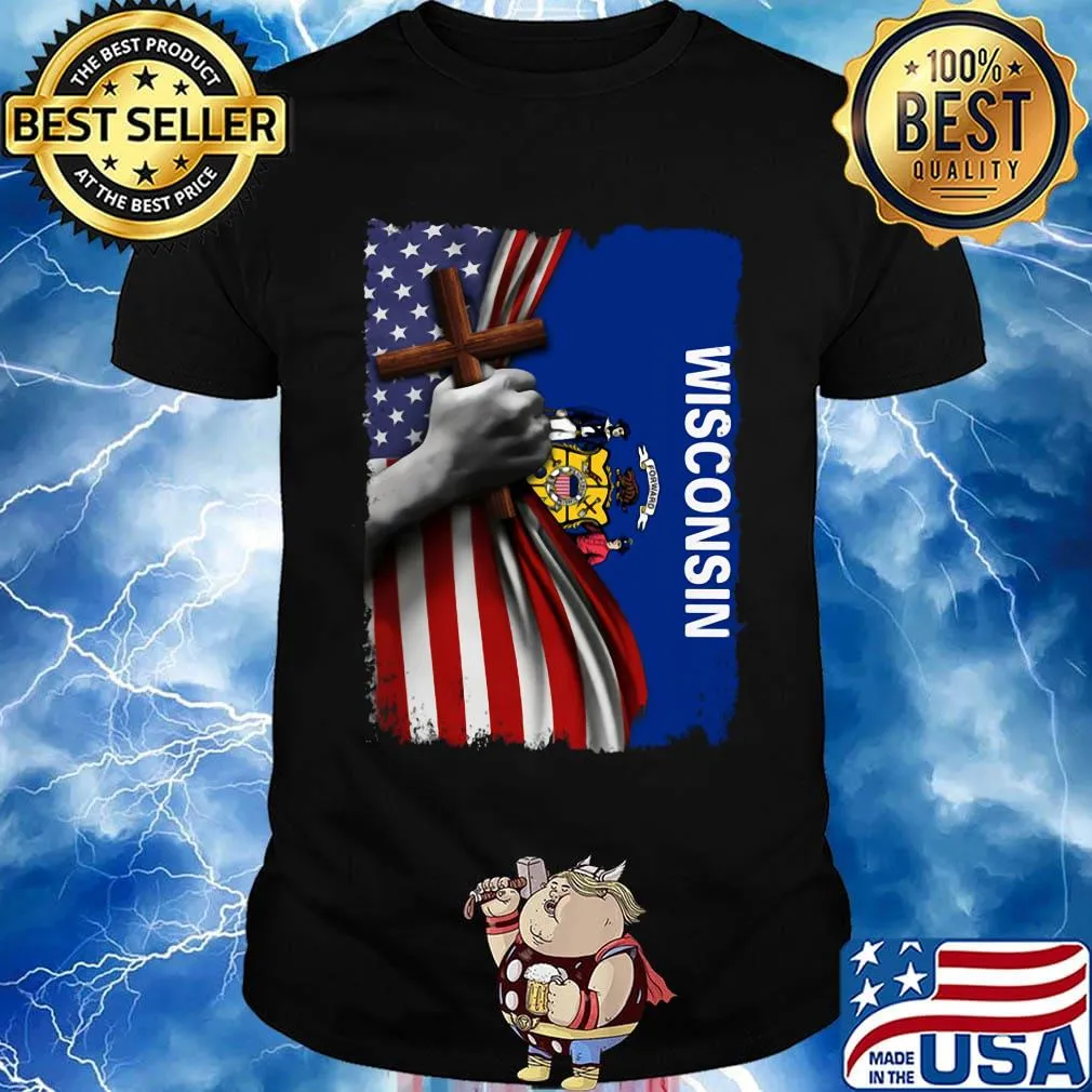 Wisconsin american flag cross happy independence day shirt