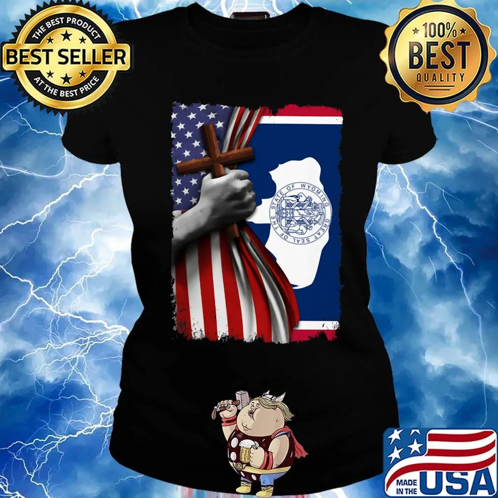 Wyoming american flag cross happy independence day s Ladies tee