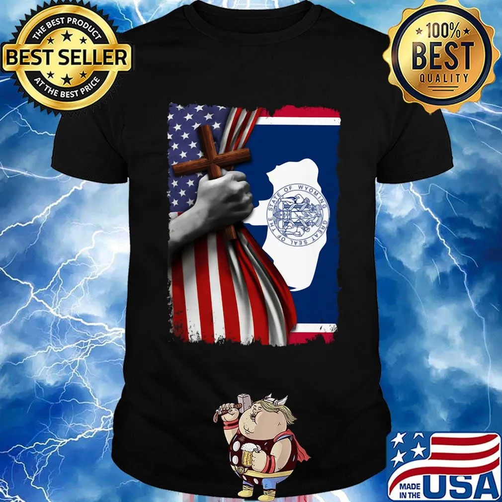 Wyoming american flag cross happy independence day shirt