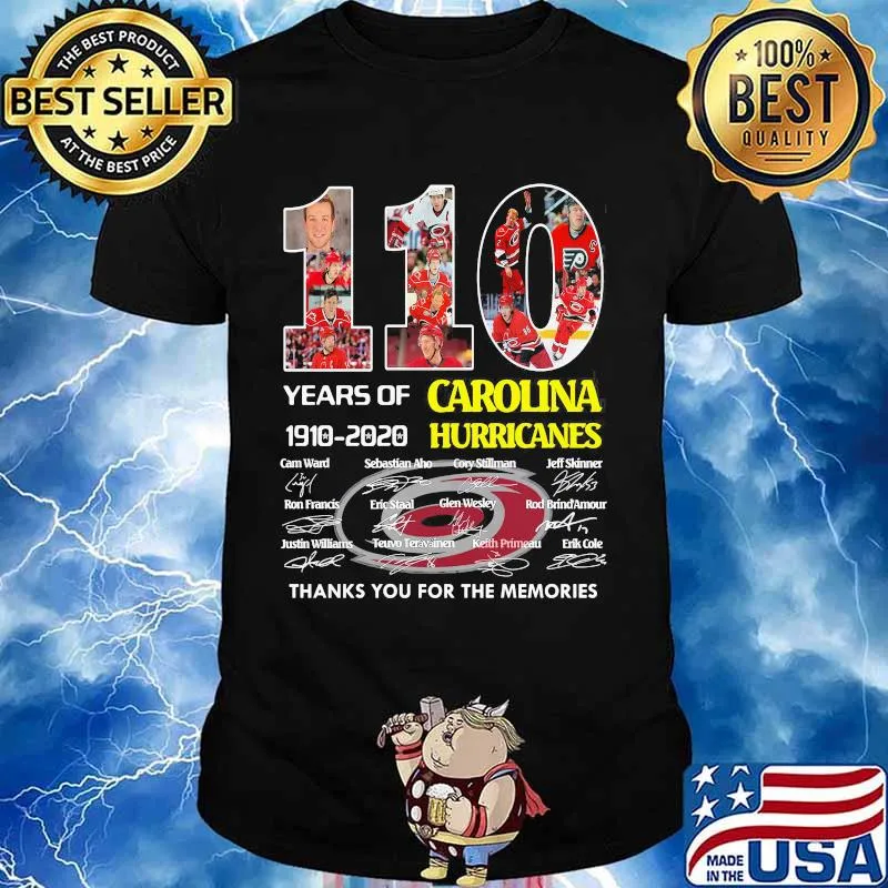 110 years of 1910 2020 carolina hurricanes thank you for the memories signatures shirt