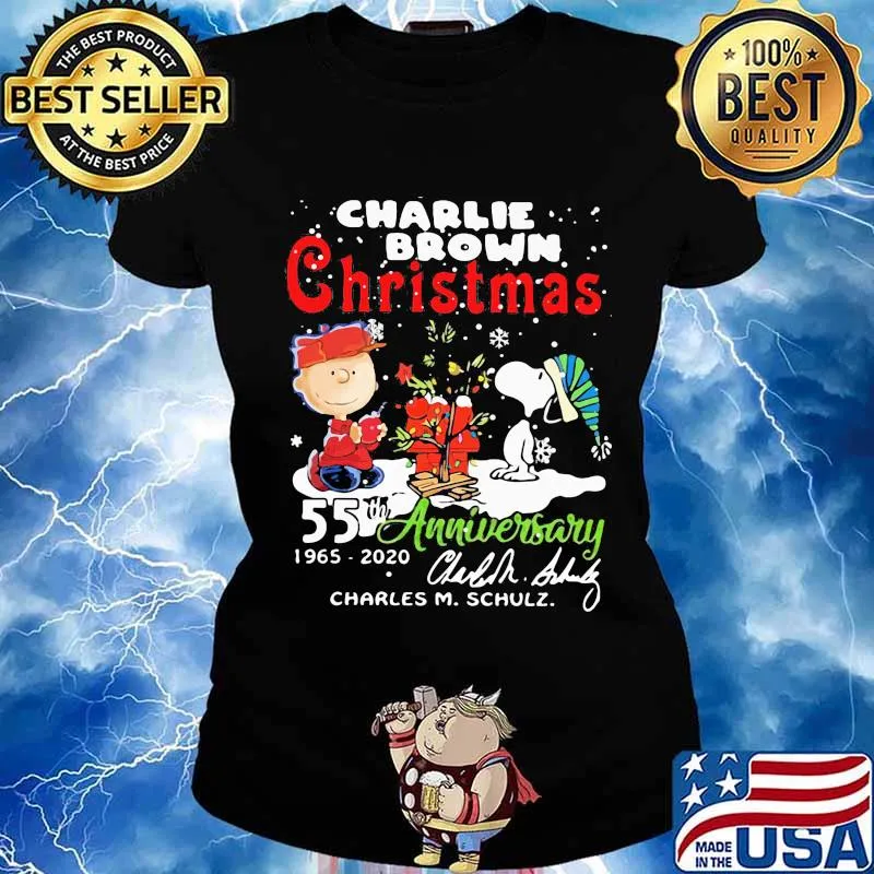 2020 A Charlie Brown Christmas 55th anniversary 1965-2020 signed Charles M.Schulz signature s Ladies tee