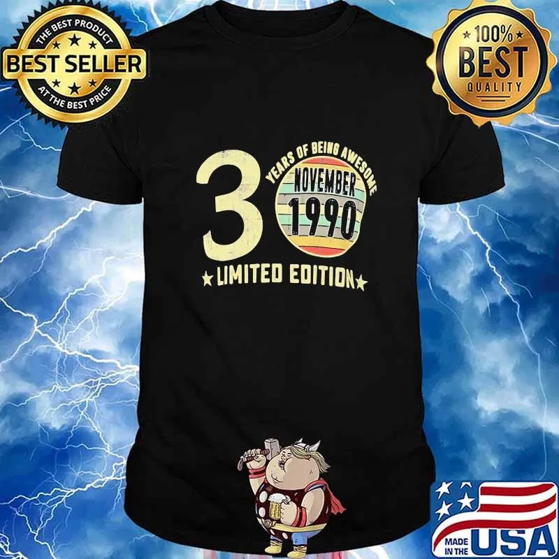 30 years of being awesome november 1990 limited edition vintage retro shirt
