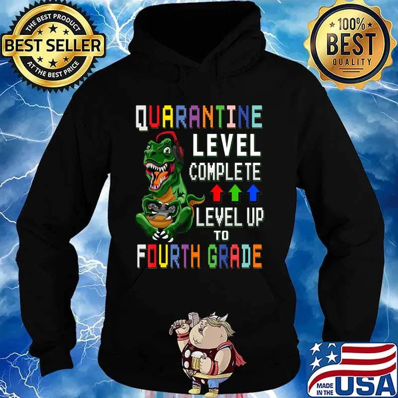 4th Grade Quarantine Shirt Back To School T Rex Gamer Gift T-Shirt Hoodie