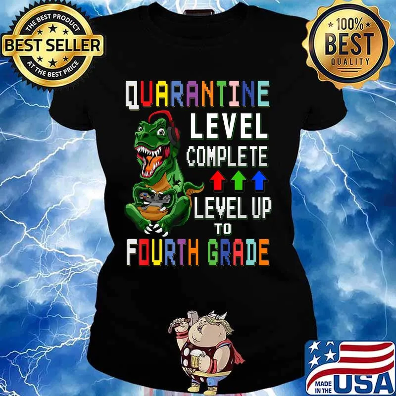 4th Grade Quarantine Shirt Back To School T Rex Gamer Gift T-Shirt Ladies tee