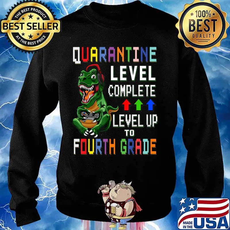 4th Grade Quarantine Shirt Back To School T Rex Gamer Gift T-Shirt Sweater