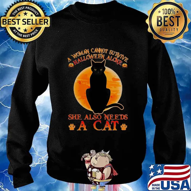 A woman cannot survive halloween alone she also needs a paw cat moon s Sweater