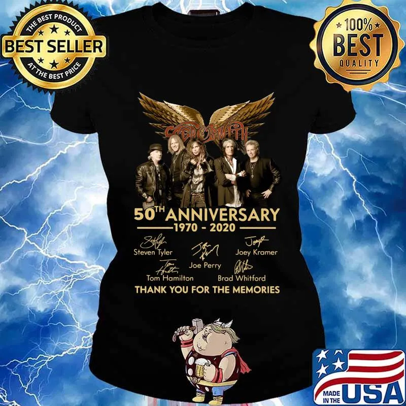 Aerosmith 50th anniversary 1970 2020 thank you for the memories signatures s Ladies tee