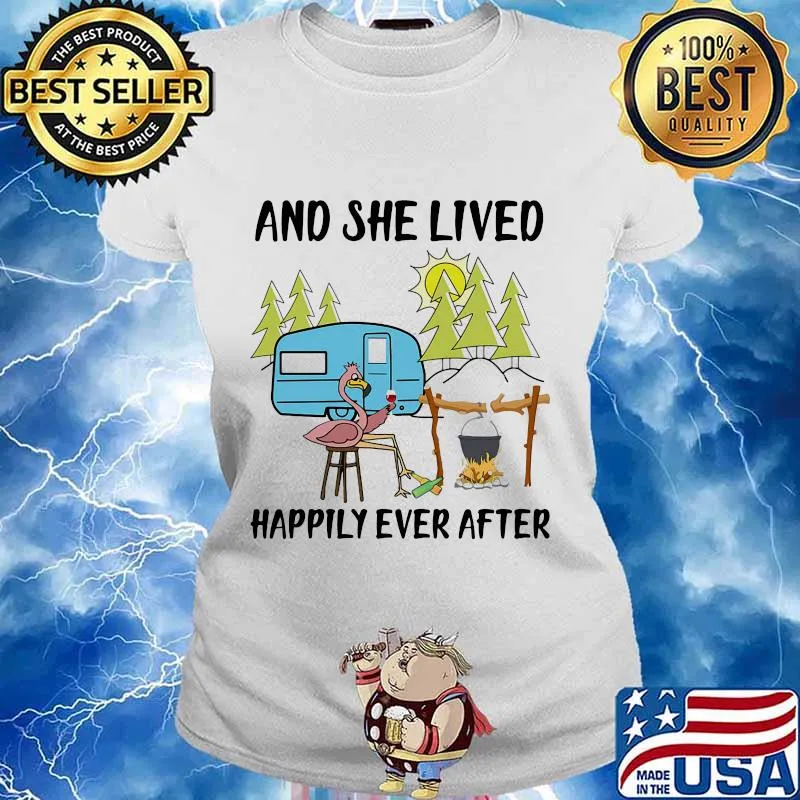 And She Lived Happily Ever After Flamingo Camping Shirt Ladies tee