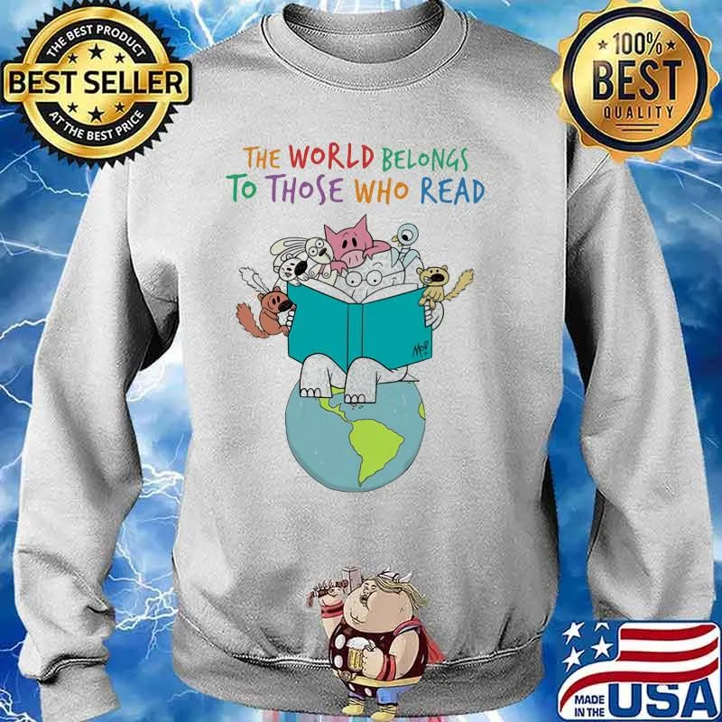 Animals reading book the world belongs to those who read s Sweater
