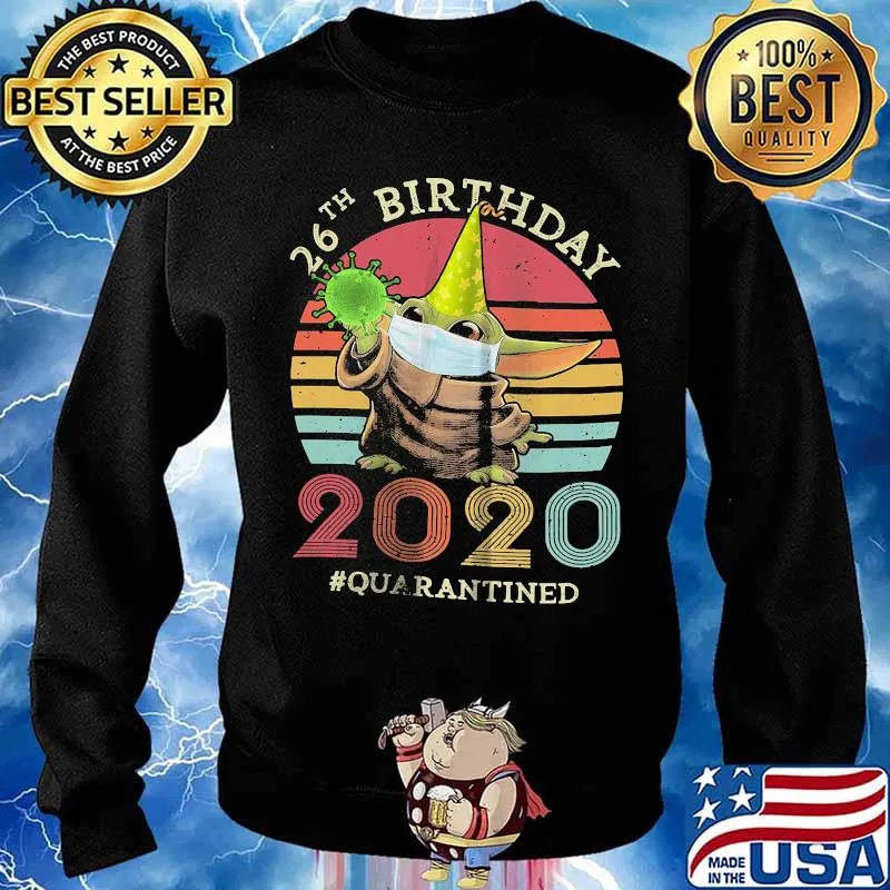 Baby yoda 26th birthday 2020 quarantined vintage retro s Sweater