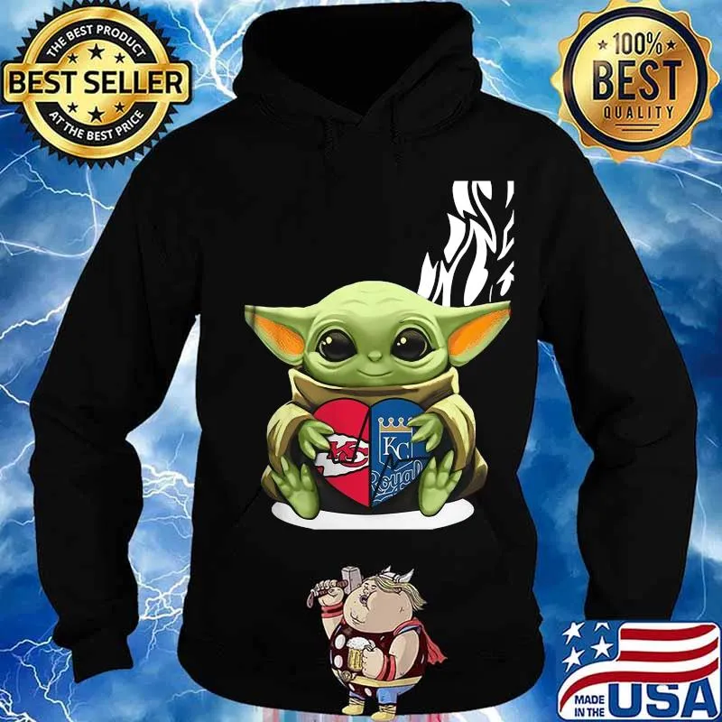 Baby yoda hug heart kansas city chiefs and kansas city royals s Hoodie
