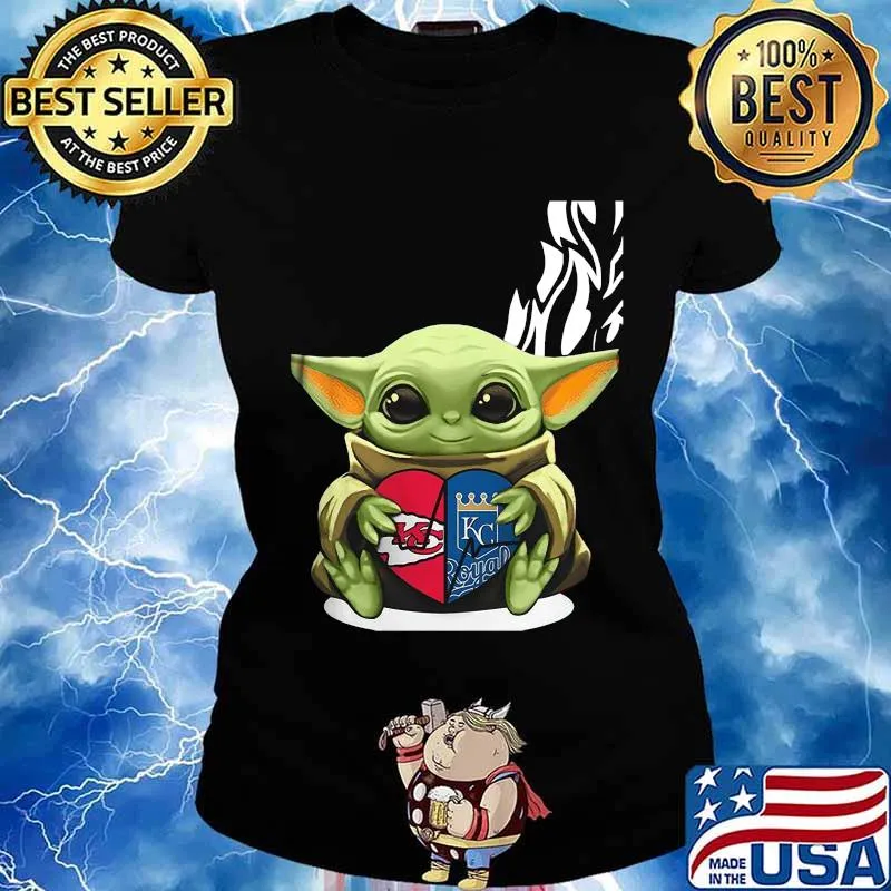 Baby yoda hug heart kansas city chiefs and kansas city royals s Ladies tee