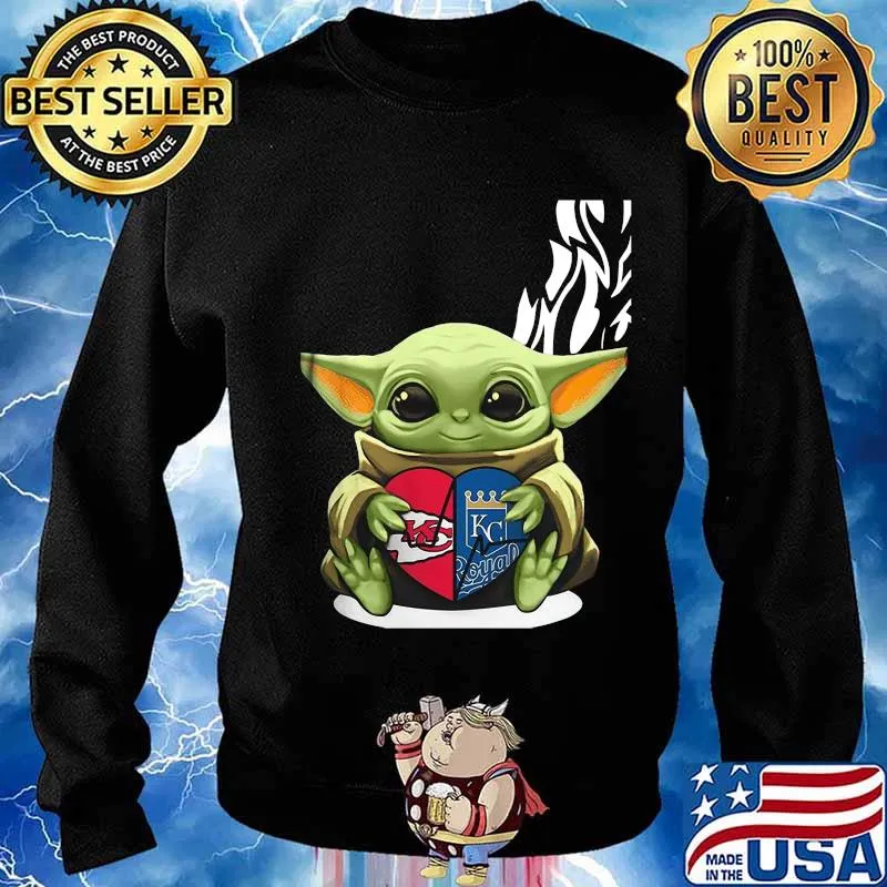 Baby yoda hug heart kansas city chiefs and kansas city royals s Sweater
