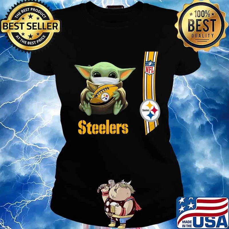 Baby yoda mask hug pittsburgh steelers nfl s Ladies tee