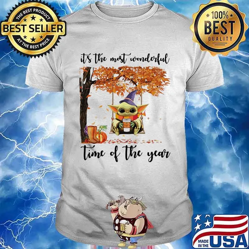Baby yoda witch it's the most wonderful time of the year leaves tree shirt