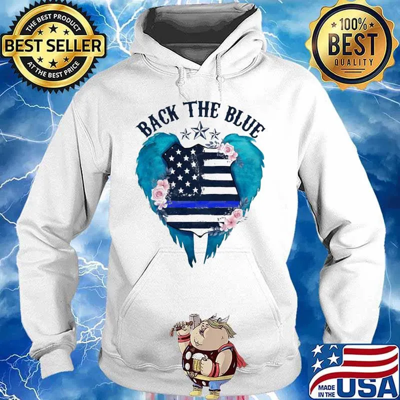 Back the blue american flag independence day wings flowers s Hoodie