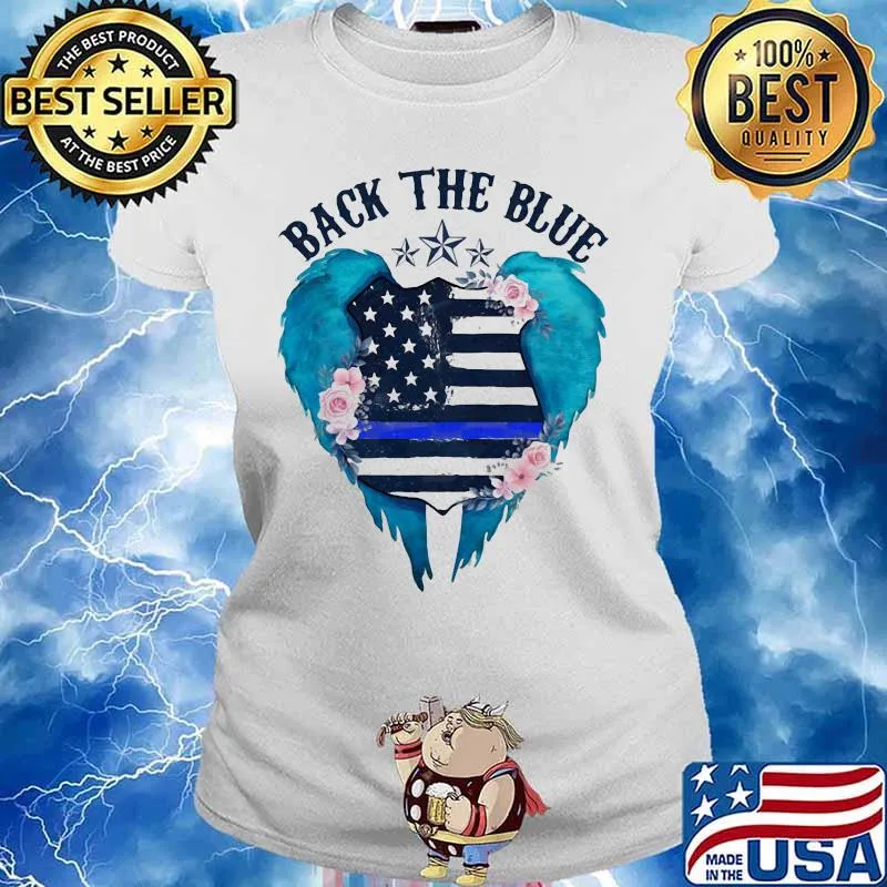 Back the blue american flag independence day wings flowers s Ladies tee