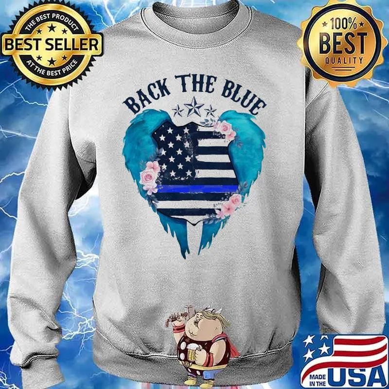 Back the blue american flag independence day wings flowers s Sweater