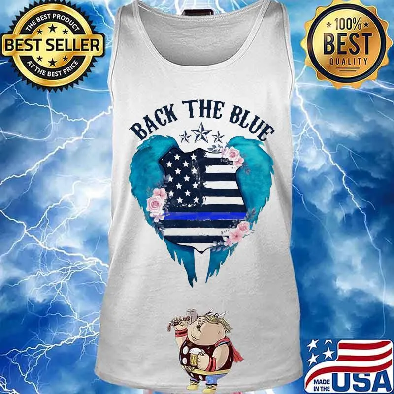 Back the blue american flag independence day wings flowers s Tank top