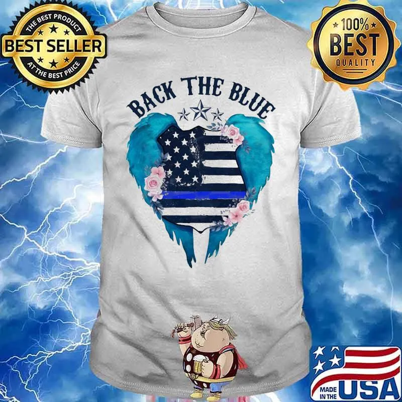 Back the blue american flag independence day wings flowers shirt