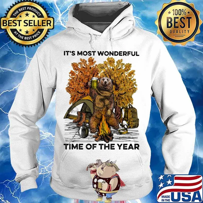 Bear drink beer camping it's the most wonderful time of the year leaves tree s Hoodie