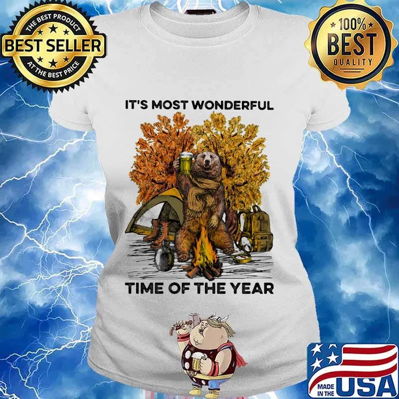 Bear drink beer camping it's the most wonderful time of the year leaves tree s Ladies tee