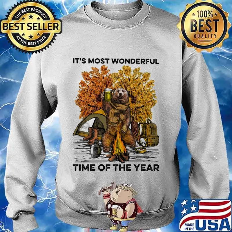 Bear drink beer camping it's the most wonderful time of the year leaves tree s Sweater