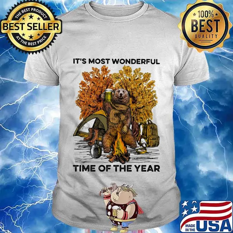 Bear drink beer camping it's the most wonderful time of the year leaves tree shirt