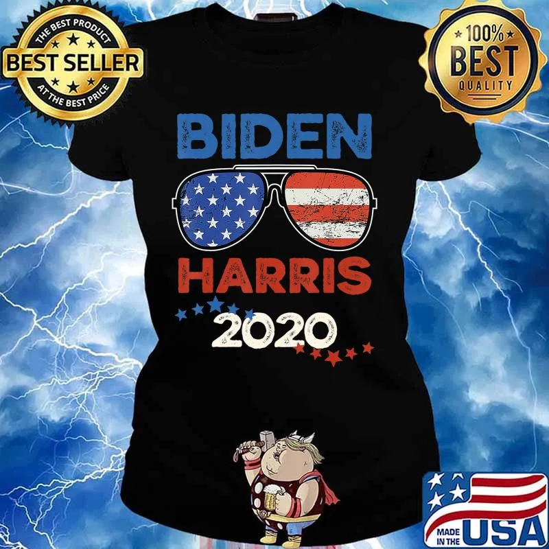 Biden Harris 2020 American Flag Sunglasses Vintage Style T-Shirt Ladies tee