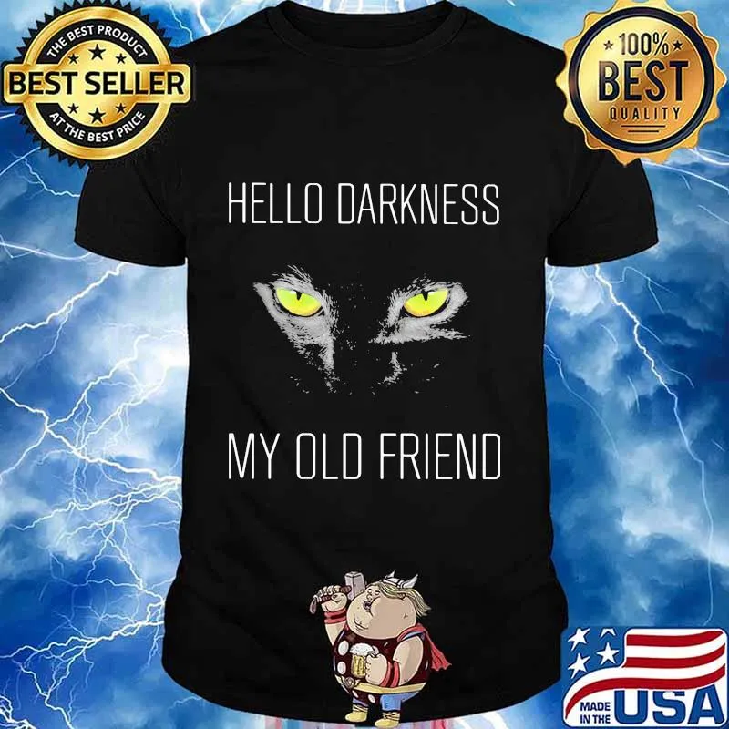 Black cat hello darkness my old friend night shirt