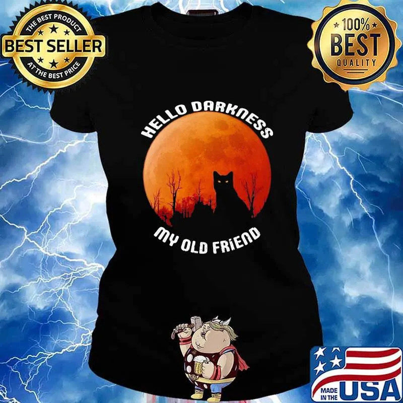 Black Cat Hello darkness my old friend sunset s Ladies tee