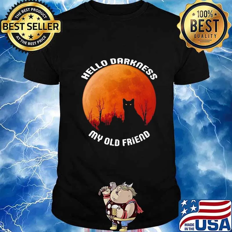 Black Cat Hello darkness my old friend sunset shirt