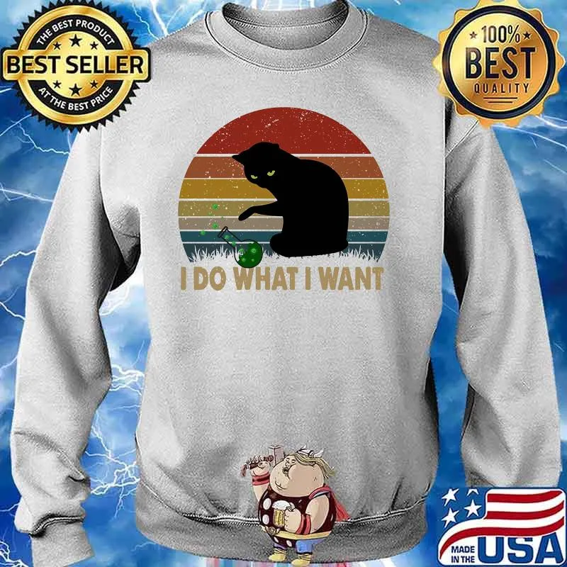 Black cat i do what i want vintage retro s Sweater