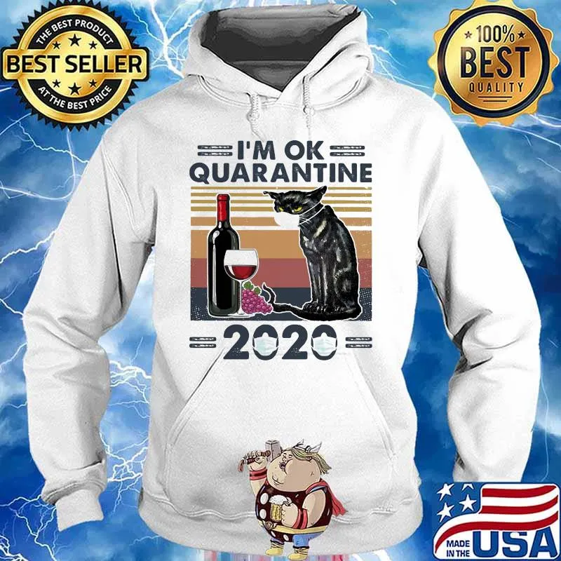 Black cat mask i'm ok quarantined vintage retro s Hoodie